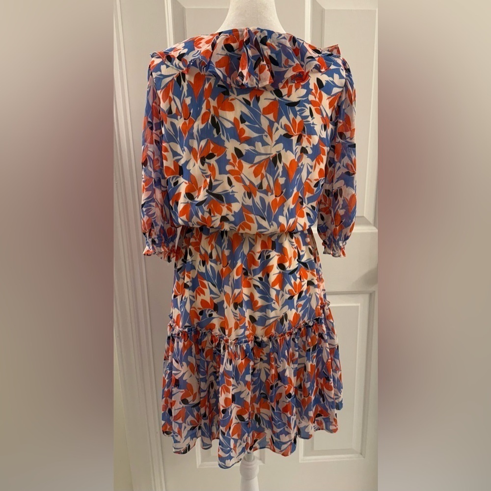 NWT LAUREN RALPH LAUREN CRINKLED GEORGETTE DRESS FLORAL BLUE RED WHITE SIZE 4 - Picture 2 of 8